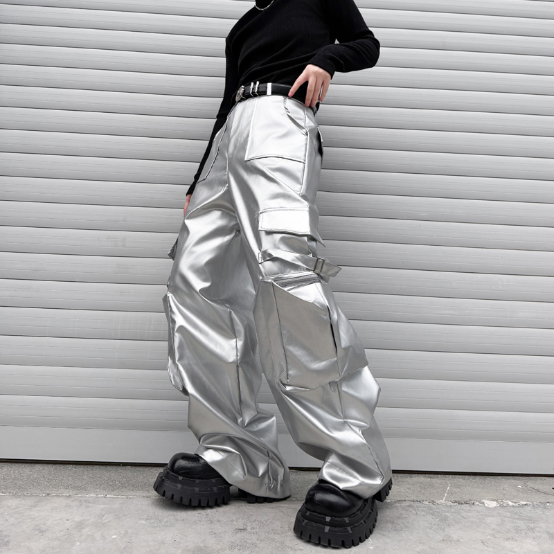 실버 가죽 바지 남성 스트리트웨어 패션 힙합 루즈 캐주 - Leather Work Pants 리뷰 및 가격