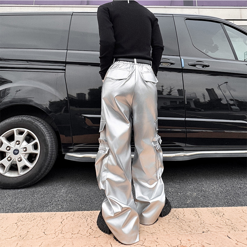 실버 가죽 바지 남성 스트리트웨어 패션 힙합 루즈 캐주 - Leather Work Pants 리뷰 및 가격