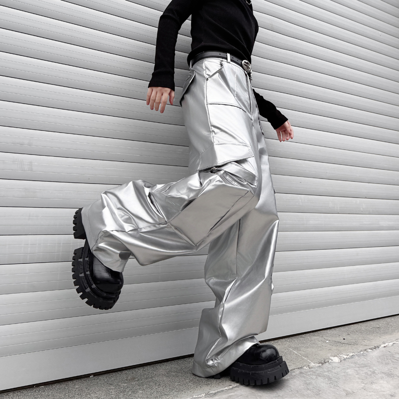 실버 가죽 바지 남성 스트리트웨어 패션 힙합 루즈 캐주 - Leather Work Pants 리뷰 및 가격