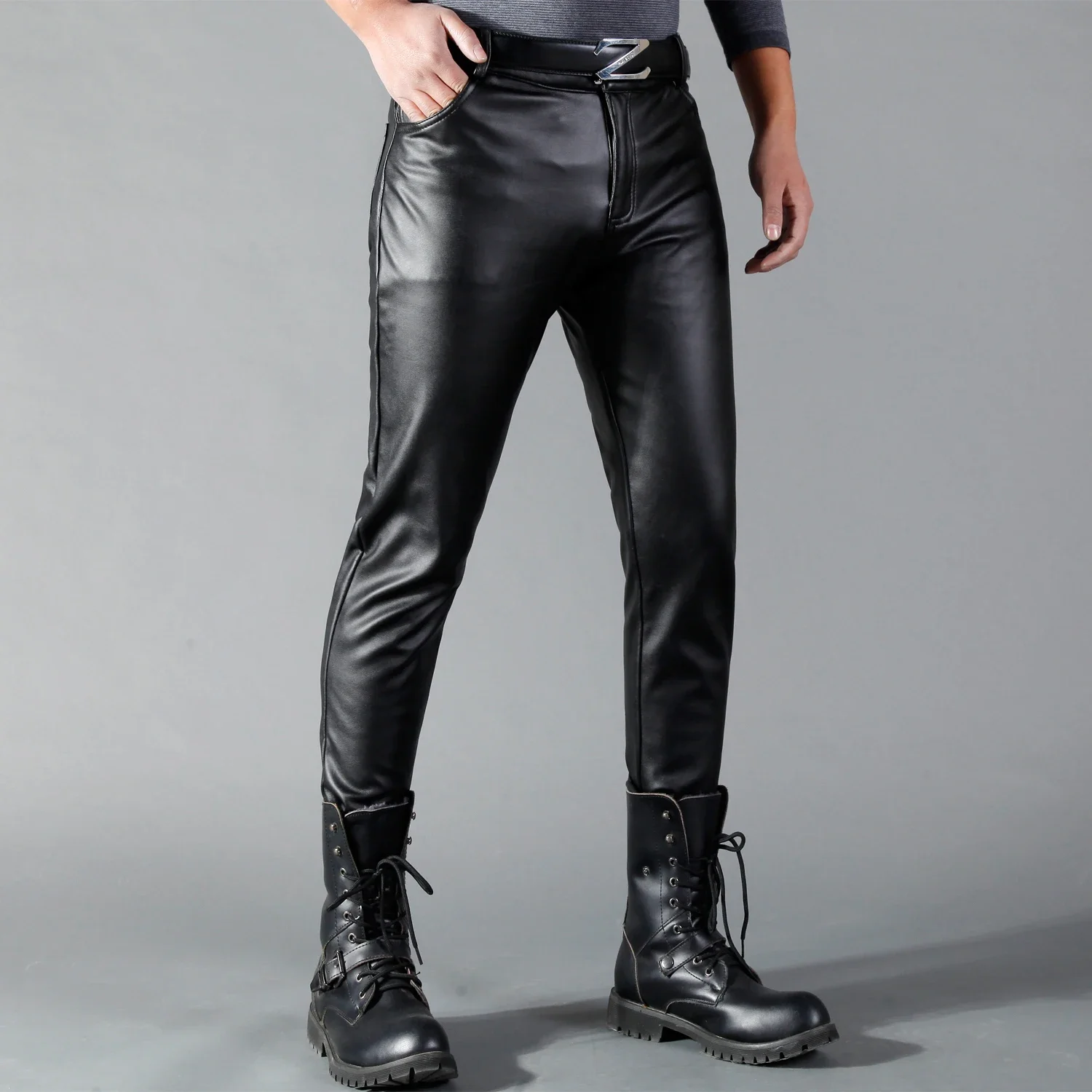 남성용 가죽 바지 스키니 핏 신축성 있는 패션 PU 가 - Leather Work Pants 리뷰 및 가격