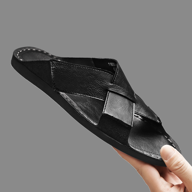 패션 정품 가죽 남성 슬리퍼 여름 남성 샌들 야외 비치 - Leather X 리뷰 및 가격