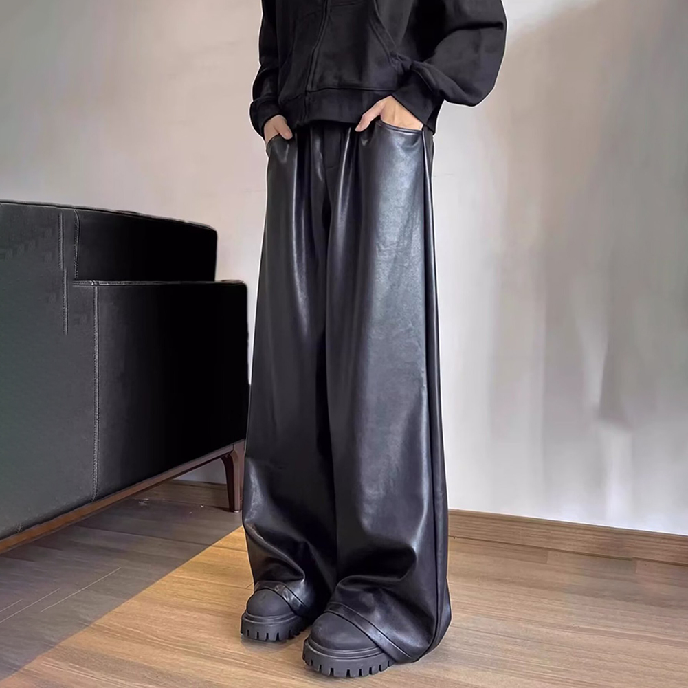 남성용 레트로 루즈핏 인조가죽 캐주얼 팬츠 와이드 레그 - Leather Work Pants 리뷰 및 가격